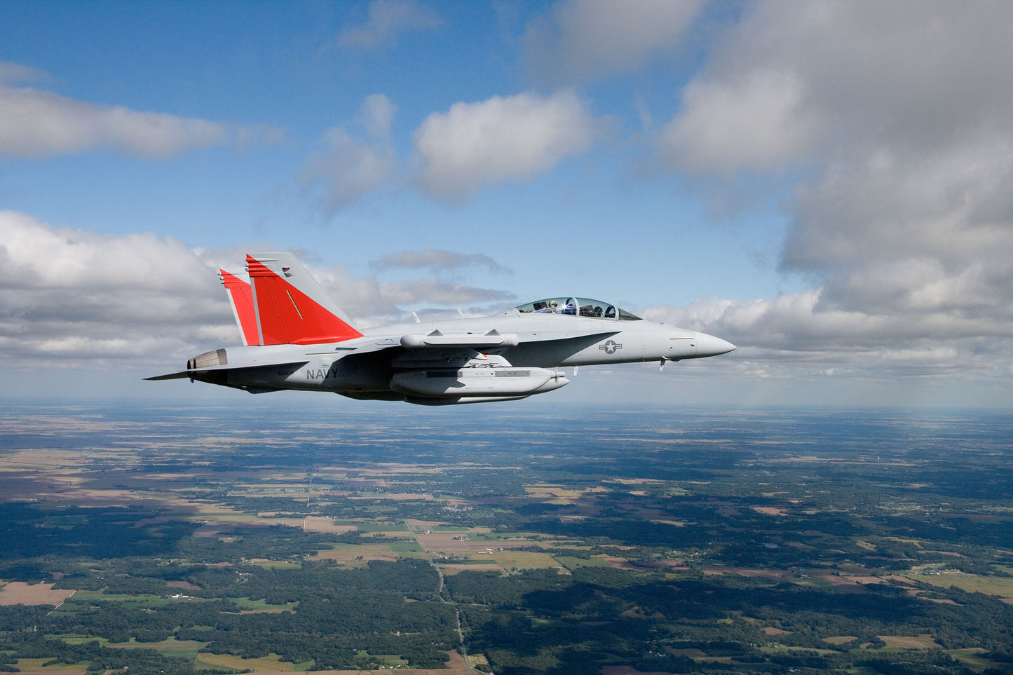 EA-18 Growler First Flight with Electronic Jamming Pods BI218178