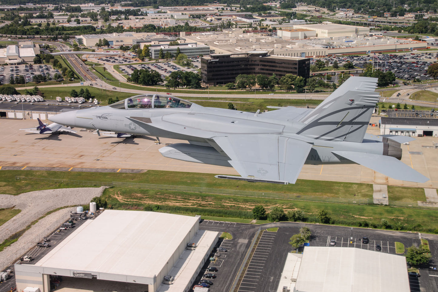 F/A-18E/F Advanced Super Hornet Flying Over St. Louis Factory BI4188