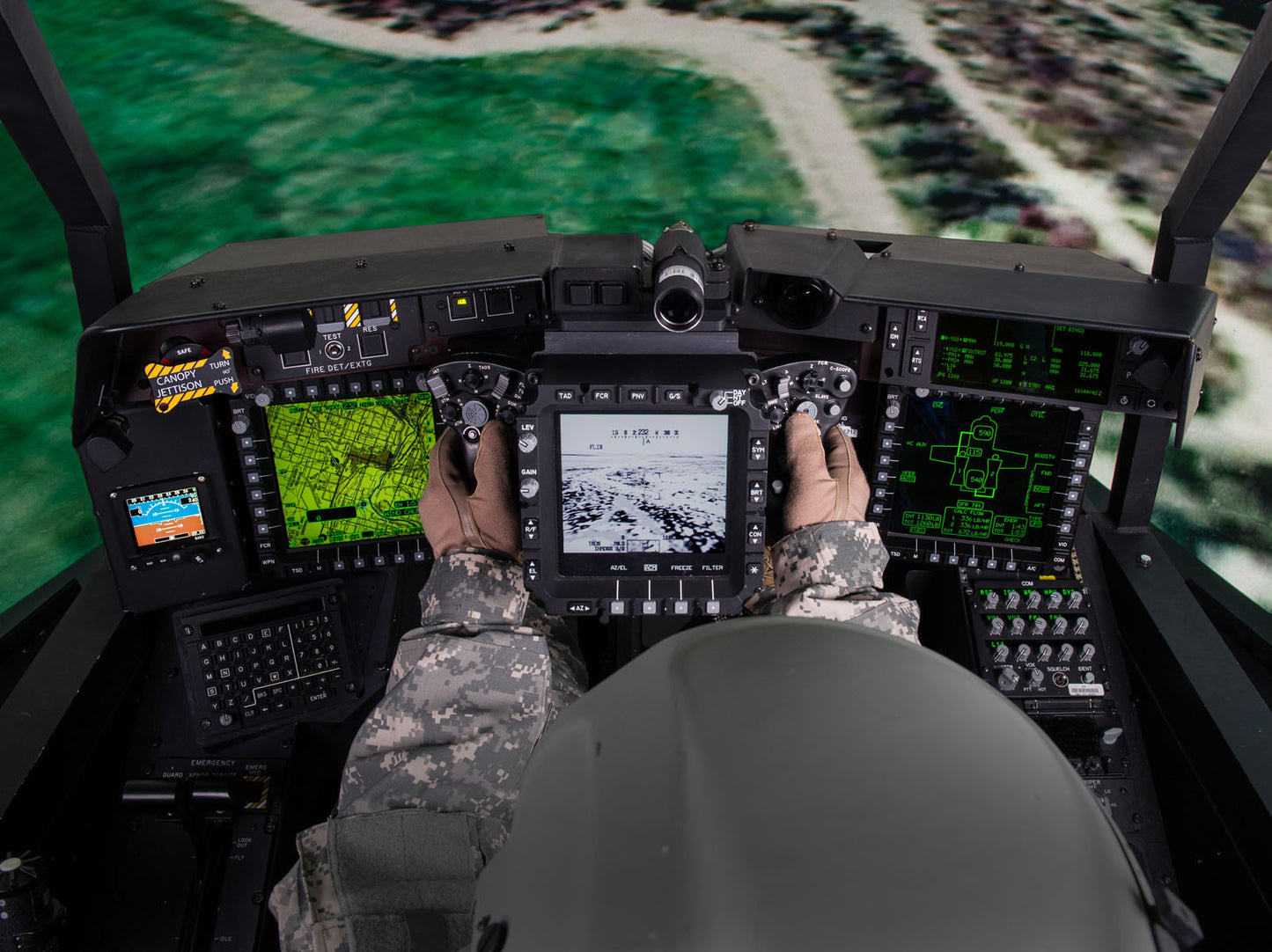 AH-64E co-pilots crewstation in the flight simulator BI43989