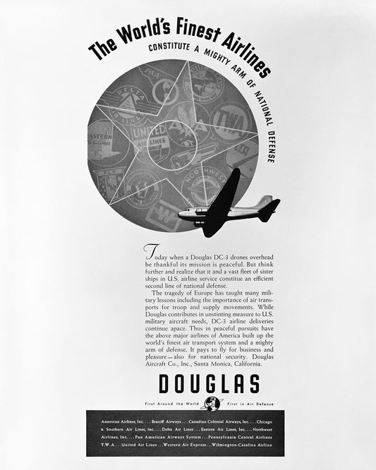 "Mighty Arm of National Defense" Douglas DC-3 Ad, 1940 BI21746