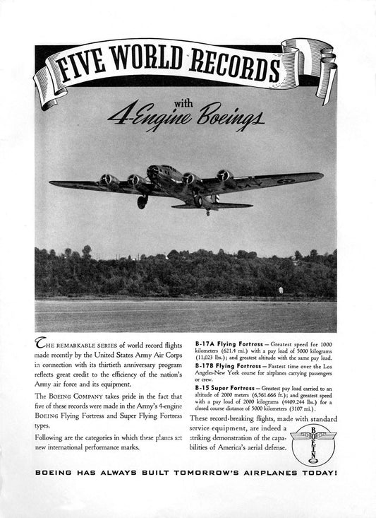 1939 Five World Record Boeing Ad BI45666