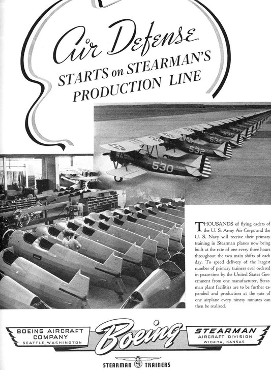 1940 Air Defense Starts on Stearman's Production Line Ad BI45672