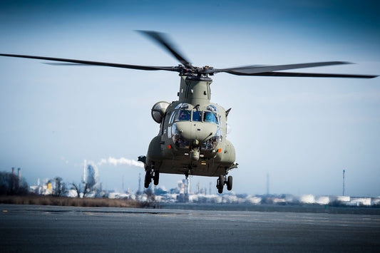 Boeing Mk6 RAF Chinook Takes Off from Ridley Park Facility BI46714