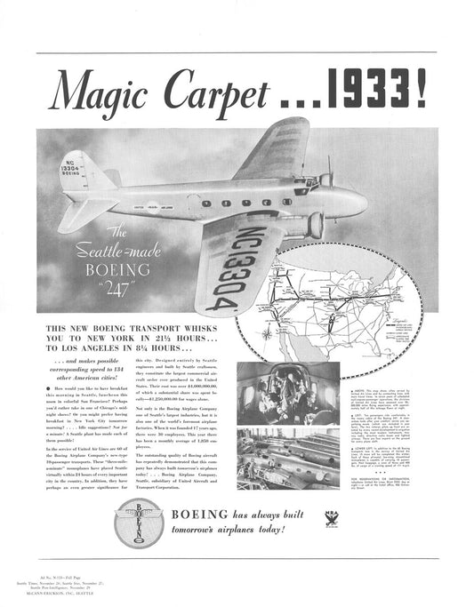 Magic Carpet - Boeing Model 247 Advertisement from 1933 BI232239