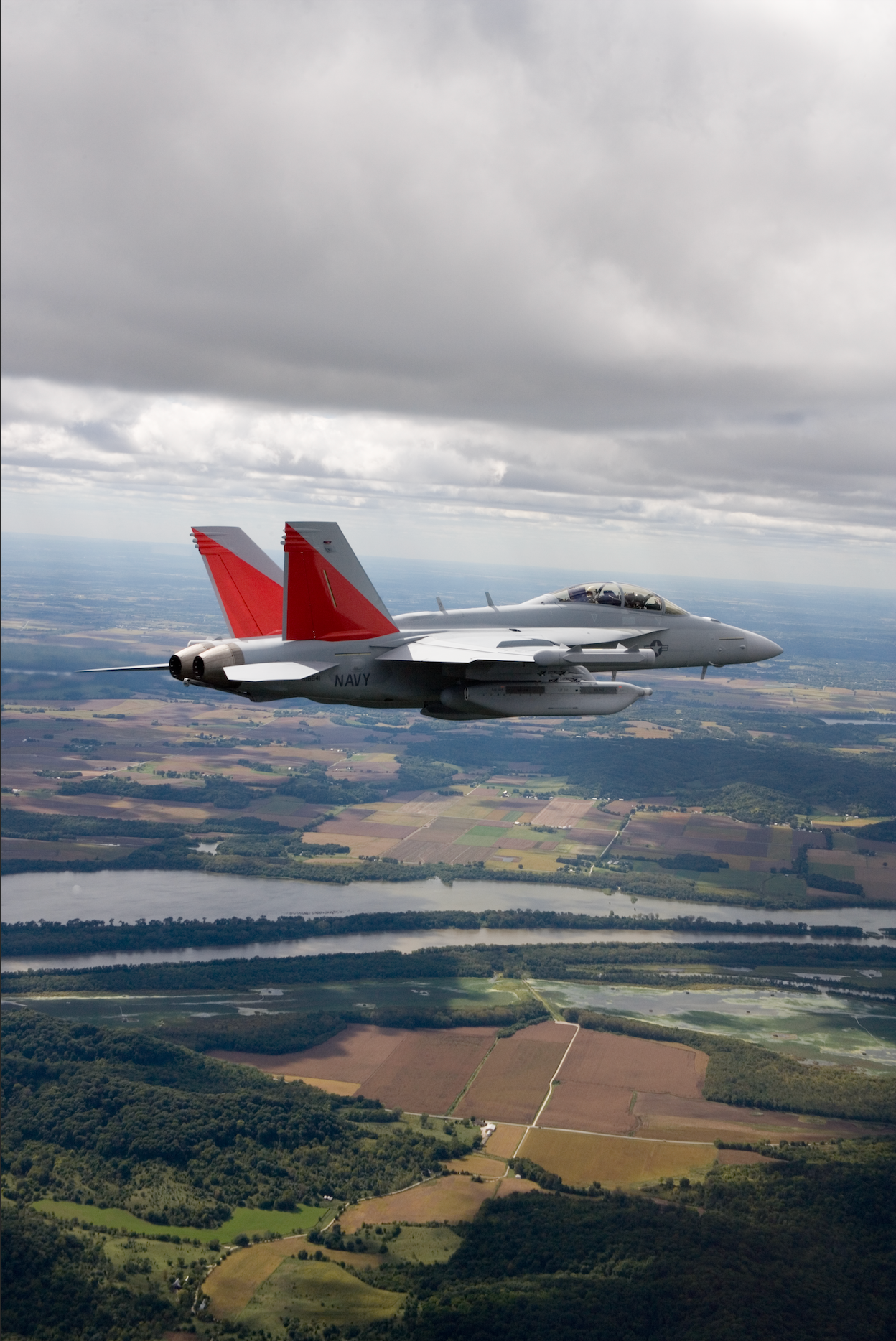 EA-18 Growler First Flight With Electronic Jamming Pods BI218166