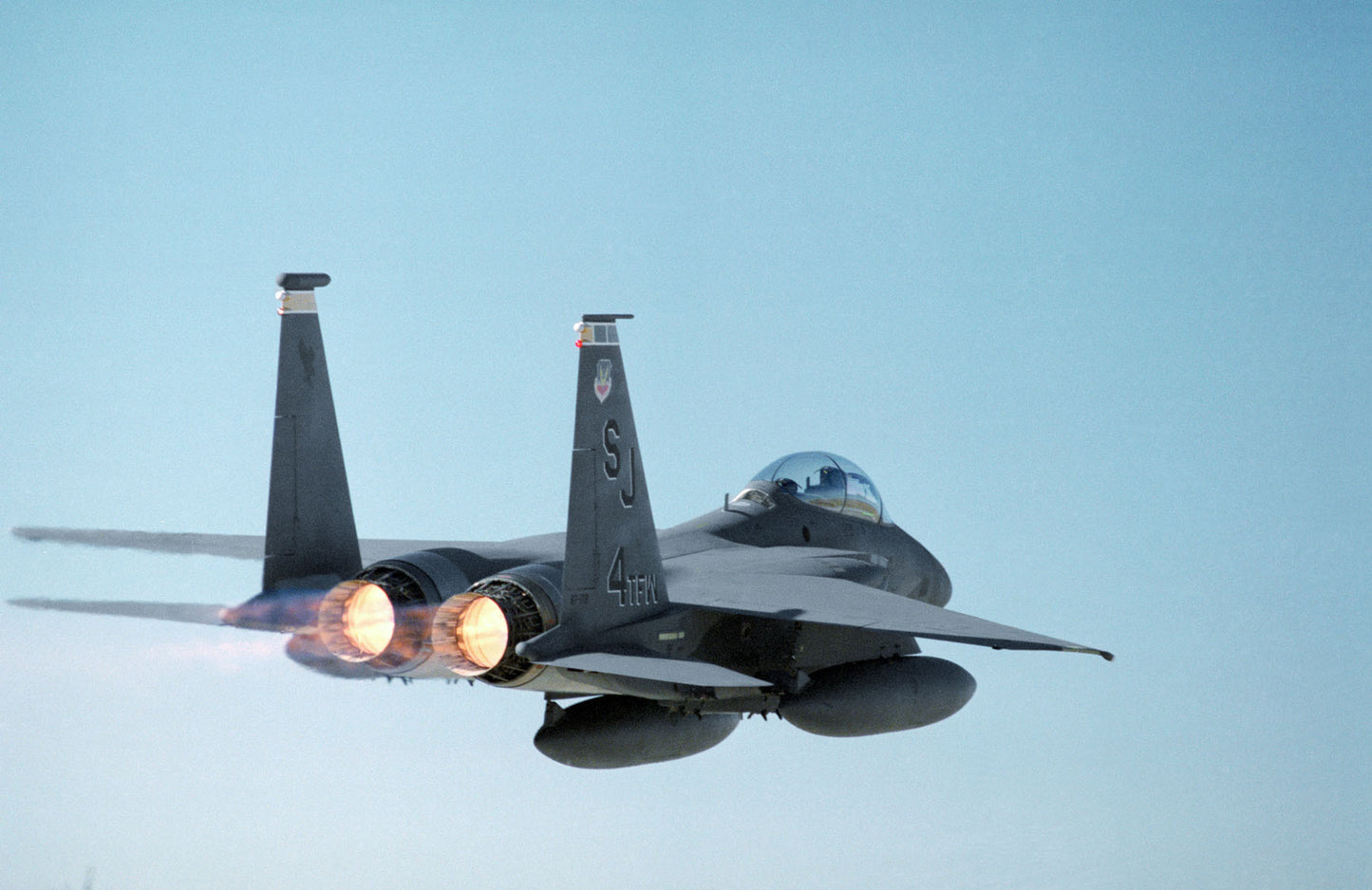 F-15E Strike Eagle in Flight with Afterburners Lit BI220118
