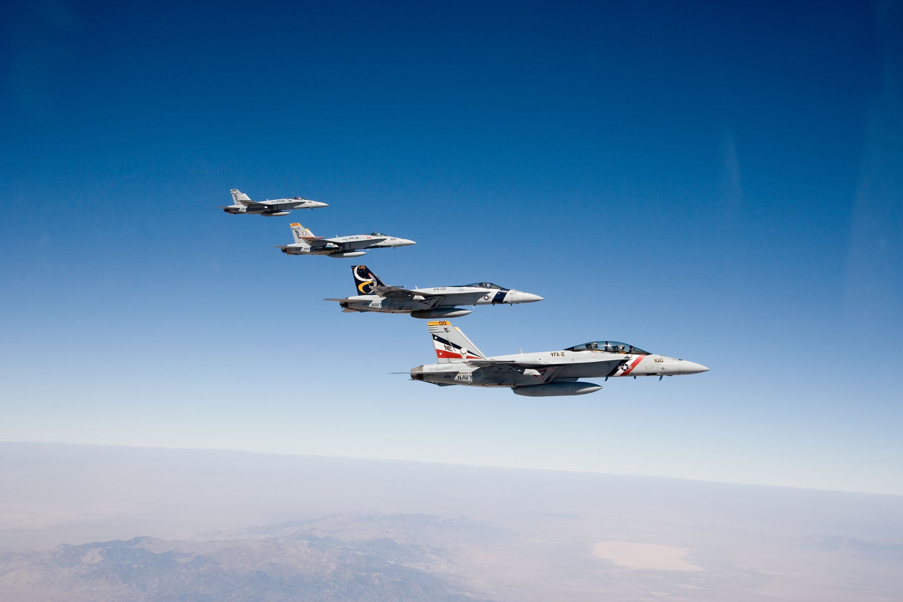 Two F/A-18C Hornets with an F/A-18E and F/A-18F Superhornet in Flight over Nevada BI225933