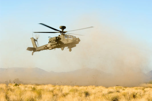 UK AH Mk1 Attack Helicopter Kicking up Dust BI226825