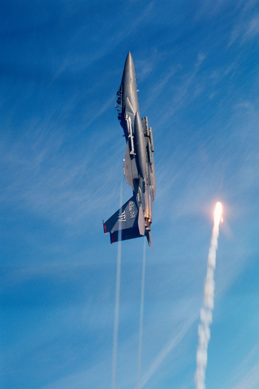 F-15E Strike Eagle in Vertical Climb with Flare BI227687