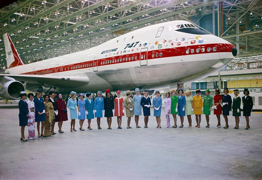 Stewardesses from the Launch Customers of the 747 Pose at the 747 Rollout BI227723