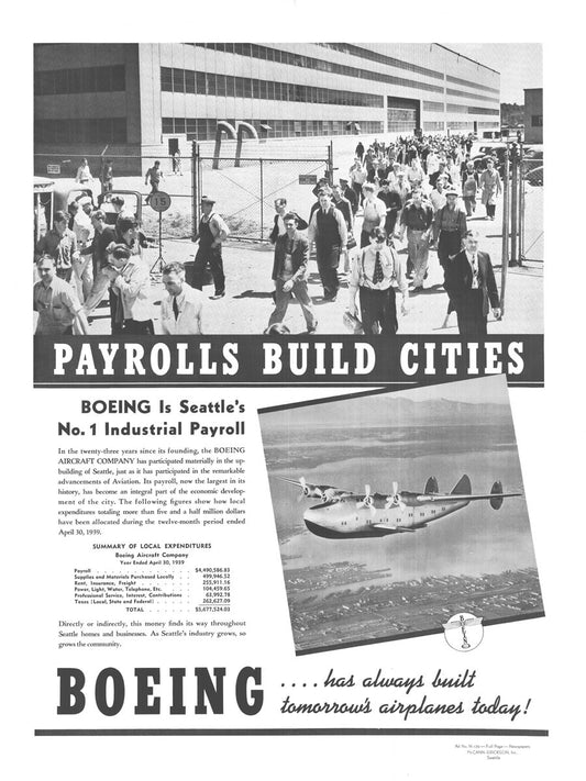 Boeing Payrolls Build Cities Advertisement from 1939 BI232241