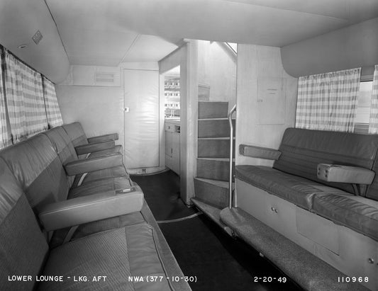 Spiral Staircase in Lower Lounge of 377 Stratocruiser Looking Aft BI29788