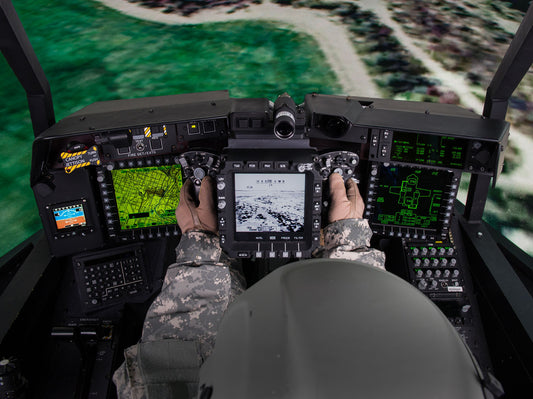 AH-64E co-pilots crewstation in the flight simulator BI43989