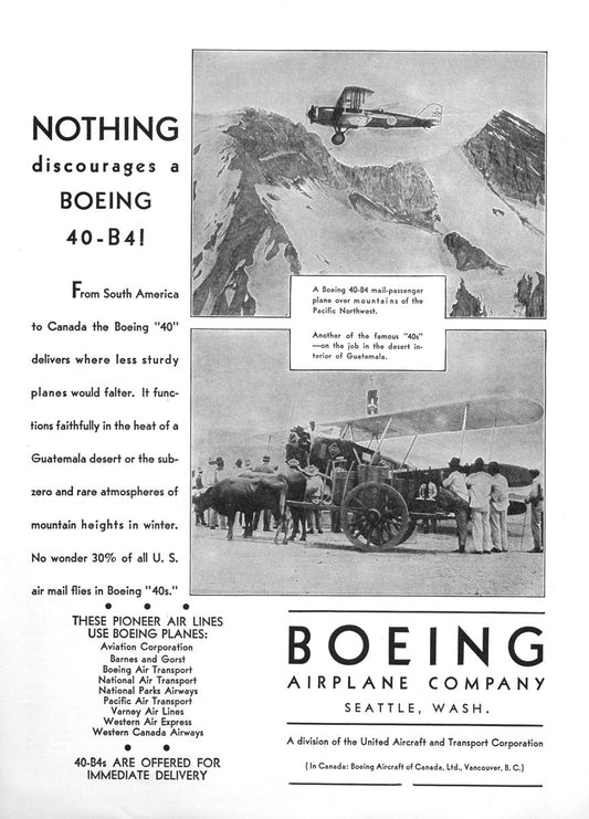 1930 Nothing Discourages a Boeing 40-B4 Ad BI45661