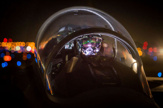 Pilot wearing Digital Joint Helmet Mounted Cueing System (DJHMCS) in an Advanced F-15 BI46738